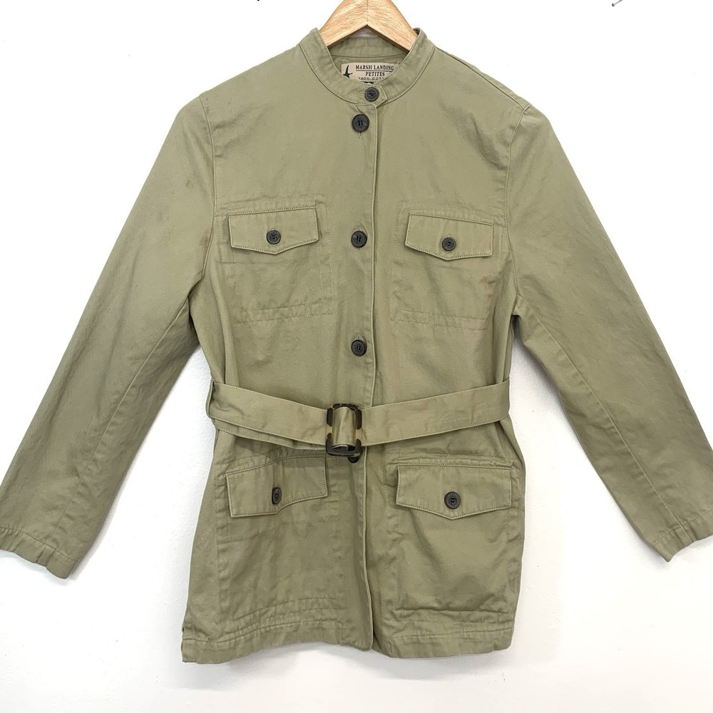 Vintage Utility Jacket Woman Small Petite Pockets 100% Cotton Belted Lightweight